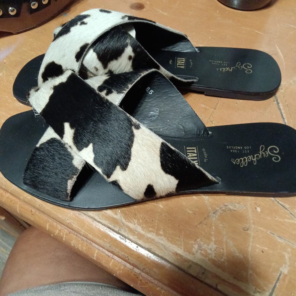 Seychelles Total Relaxation sandals in black and white cow print Sz. 8.5 - Picture 2 of 7
